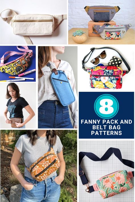 8 Fanny Pack and Belt Bag Sewing Patterns - Sewing With Scraps Belt Bag Sewing Pattern, Diy Fanny Pack Pattern Free, Hip Bag Pattern Free, Belt Bag Diy, Diy Belt Bag, Fanny Pack Sewing Pattern, Sewing With Scraps, Belt Bag Pattern, Material Crafts