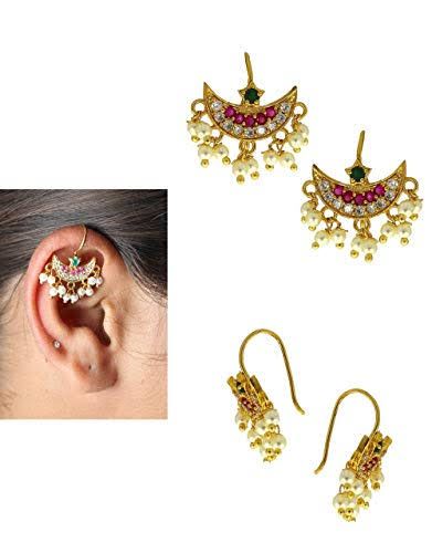 Indian Earcuffs, Gold Earrings Aesthetic Indian, Ear Piercings Indian Style, Bugudi Ear Piercing, Gold Earcuffs Earrings Indian, Bugudi Ear, Koppu Designs Gold, Gold Ear Cuff Earrings Indian, Bugdi Earrings Gold