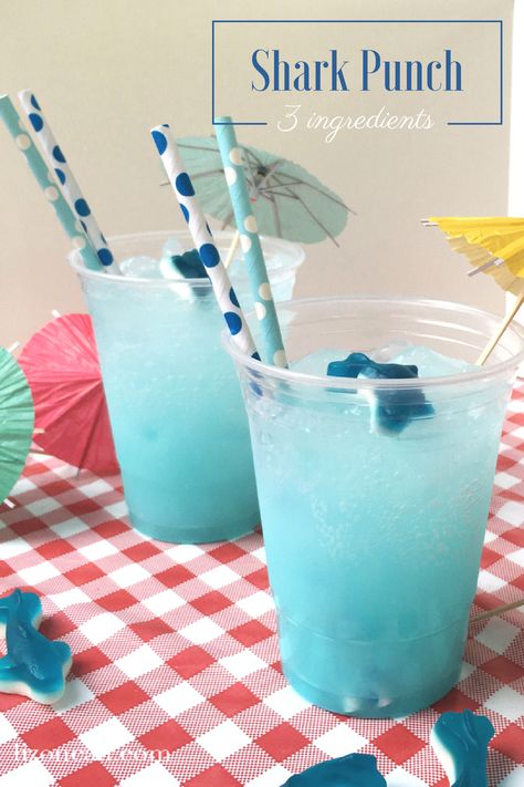 Shark Week Recipes, Party Punch Recipe, Whimsical Food, Easy Party Punch, Shark Week Party, Shark Themed Party, Party Punch Recipes, Ocean Birthday Party, Shark Themed Birthday Party