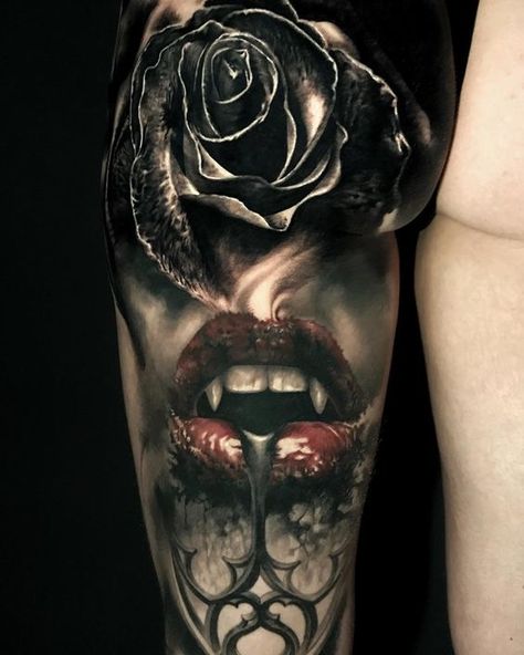 Vampire Tattoo Designs, Dracula Tattoo, Vampire Tattoo, Skull Hand Tattoo, Movie Tattoos, Tattoo Magazine, Scary Tattoos, Chest Tattoos For Women, Gothic Tattoo