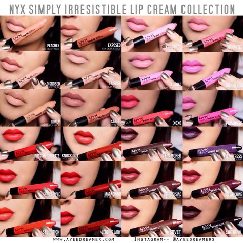 ayeeDreamer.com: Review | NYX Simply Irresistible Lip Cream Collection Swatches Nyx Swatches, January Inspiration, Lip Colours, Helpful Things, Goal Digger, Nyx Makeup, Simply Irresistible, Cream Lipstick, Makeup Swatches