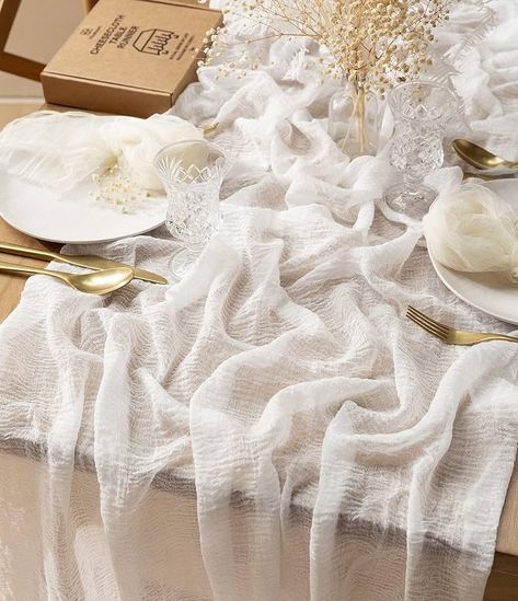 Amazon.com: Vitalizart Cheesecloth Table Runner 10 Ft Gauze Boho Fabric Rustic Dusty Rose Pink Cheese Cloth Table Runner for Wedding Bridal Shower Birthday Fall Thanskgiving Decoration 120 Inches : Home & Kitchen White Gauze Table Runner, White Cheese Cloth Table Runner, All White Bridal Shower Theme, Bridal Shower Mood Board, Pearl Themed Bridal Shower Decor, All White Bridal Shower Ideas, White Bridal Shower Theme, Chic Bridal Shower Ideas, Fairytale Bridal Shower