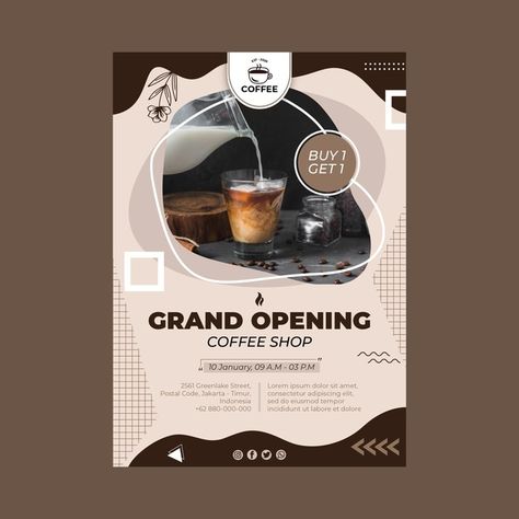 Opening Coffee Shop, Grand Opening Banner, Coffee Poster Design, Poster Business, Cafe Menu Design, Coffee Shop Branding, Cafe Posters, Tree Logo Design, Shop Poster