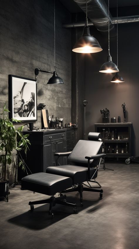 Barber Suite Ideas, Tattoo Shop Aesthetic, Tattoo Shop Interior, Tattoo Shop Decor, Tattoo Studio Interior, Studio Plan, Tattoo Studio Design, Business Interior, Piercing Studio