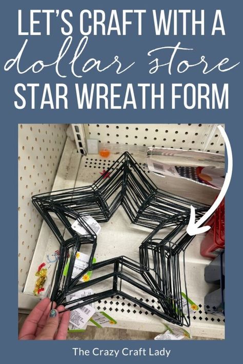 lets craft with a dollar store star wreath form How To Make A Star Wreath, Star Shaped Wreaths Diy, Dollar Store Star Wreath, Dollar Tree Wire Star Wreath Ideas, Wire Star Wreath Ideas, Star Wreath Ideas Diy, Dollar Tree Star Wreath Form Ideas, Star Wreath Ideas, Easy Wreaths To Make