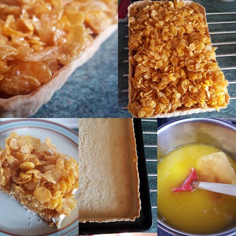 My favourite pudding at school, along with butterscotch tart, I used to need a recipe for that but now have one, check out the recipe, was cornflake tart. Sticky and crunchy with pastry and jam, he… Cornflake Tart Recipe, School Puddings, Funnel Fries, Cornflake Tart, Butterscotch Tart, Cornflake Cake, 90s Food, Bake Sweets, Salted Caramel Apple Pie