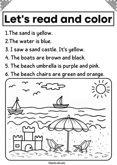 Colouring Worksheets For Grade 1, Read And Color Worksheets 1st Grade, Grade R Worksheets Free Printable, Colouring Worksheets For Kindergarten, Colours Worksheet For Kids, Colouring Worksheet, Read And Color, Reading Comprehension For Kids, Kindergarten Reading Activities