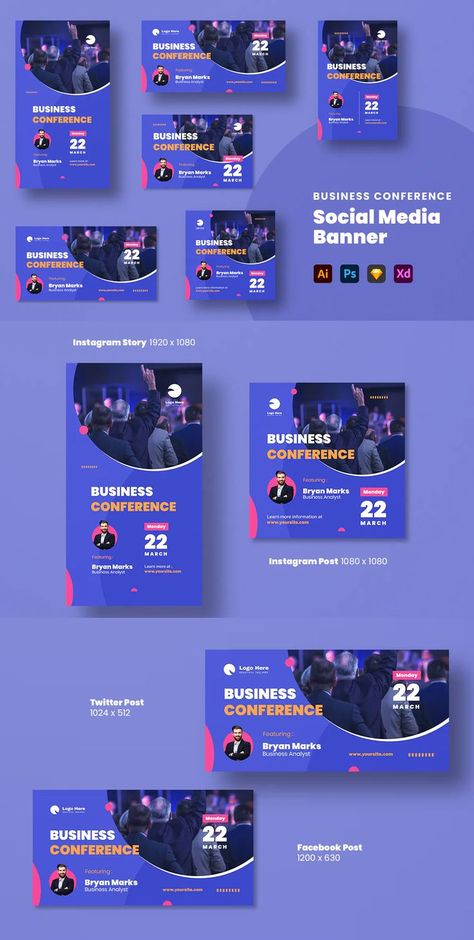 Business Conference Social Media Banner Template AI, PSD Social Media Event Design, Conference Social Media Design, Conference Banner Design, Conference Banner, Social Media Conference, Conference Banners, Ad Inspiration, Business Conference, Instagram Banner