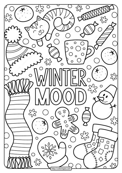 Hello Winter Coloring Pages, Winter Themed Coloring Pages, Winter Wonderland Coloring Pages, Winter Pictures For Kids, Winter Coloring Sheets, Christmas Activity Pages, Colour In Pictures, Kids Colouring Pages, Christmas Pictures To Color