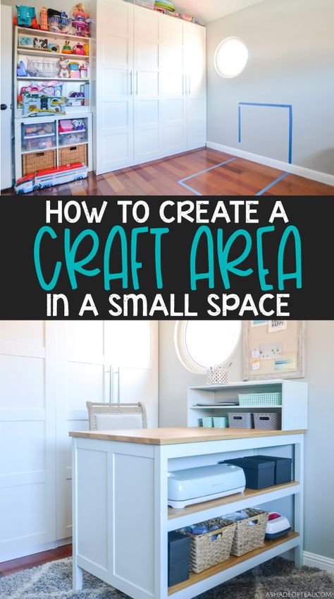 Upstairs Loft Craft Area, Craft Area In Kitchen, Workshop Small Space, Arts And Crafts Area Small Spaces, Ikea Craft Space, Craft Area Small Space, Craft Space In Dining Room, Home Office Craft Room Combo Small Spaces, Craft Area In Garage