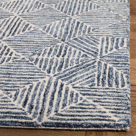 Birch Lane™ Deanda Geometric Handmade Tufted Wool Blue/Ivory Area Rug & Reviews | Wayfair Blue Gray Area Rug, Blue And White Rug, Cottage Dining Rooms, Safavieh Rug, Traditional Living Room, Transitional Decor, Geometric Area Rug, Ivory Rug, Abstract Rug