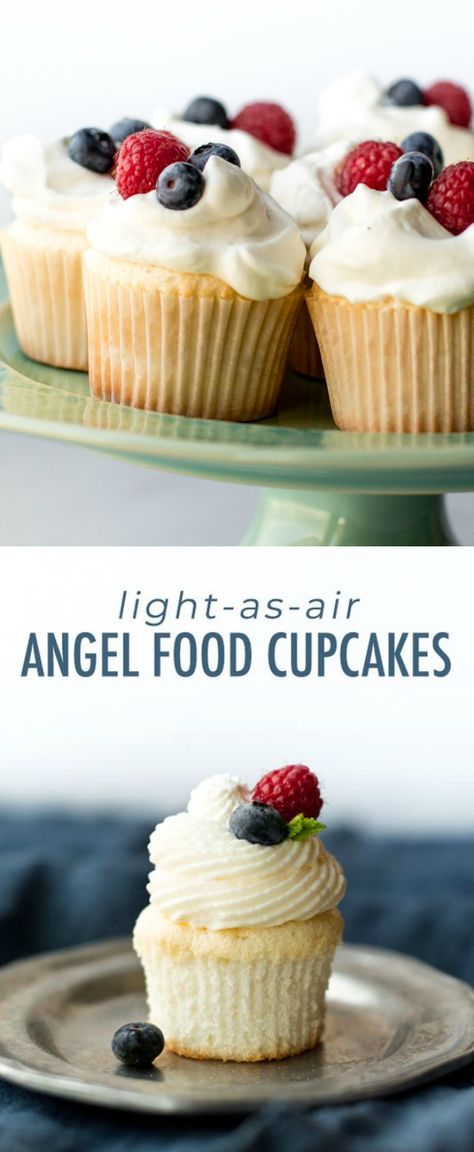 This easy recipe for light-as-air angel food cupcakes is a wonderful choice for a light summer dessert! Cupcake recipe on sallysbakingaddiction.com Light Summer Desserts, Angel Food Cupcakes, Summer Cupcakes, Food Cupcakes, Dinner Party Desserts, Dessert Party, Easy Summer Desserts, Light Desserts, Cupcake Recipe