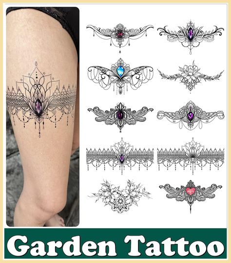 Lace Tattoos, Large Sexy Temporary Tattoo Set, Temporary Tattoos For Women, Belly Back Waist Thigh Body Art Fake Tattoos (Set 3) Lace Thigh Tattoos, Tattoos Large, Front Thigh Tattoos, Lace Tattoos, Upper Thigh Tattoos, Tattoos Set, Flower Thigh Tattoos, Lioness Tattoo, Garden Tattoos