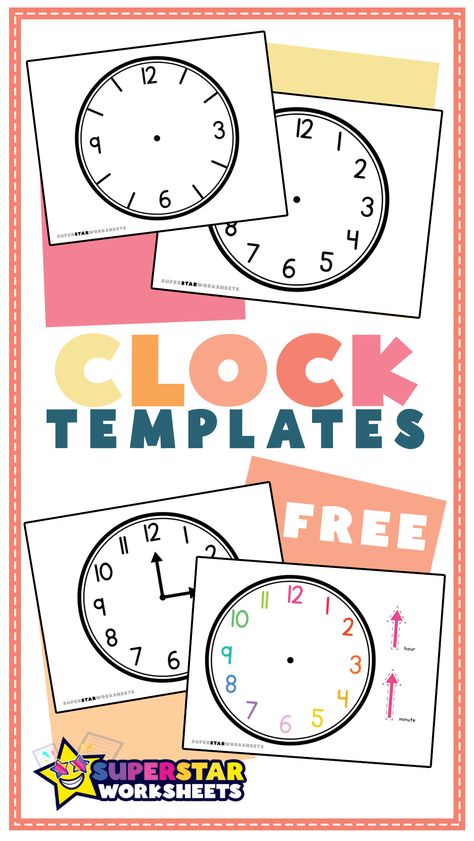 Time to share the fun with your kids! Here are our FREE printable clocks that they can color and create their own timepieces - or you can use them just to enjoy a classic design. #clock #template #printable #worksheets #tellingtime #free #time Clock Template Clock Practice Free Printable, Free Clock Face Printables, How To Make A Clock For Kids, Printable Clock Faces Free, Clock Crafts For Kids Preschool, Learning Time Clock Free Printable, Clock Printable For Kids, Clock Template Free Printable, Clock Paper Craft