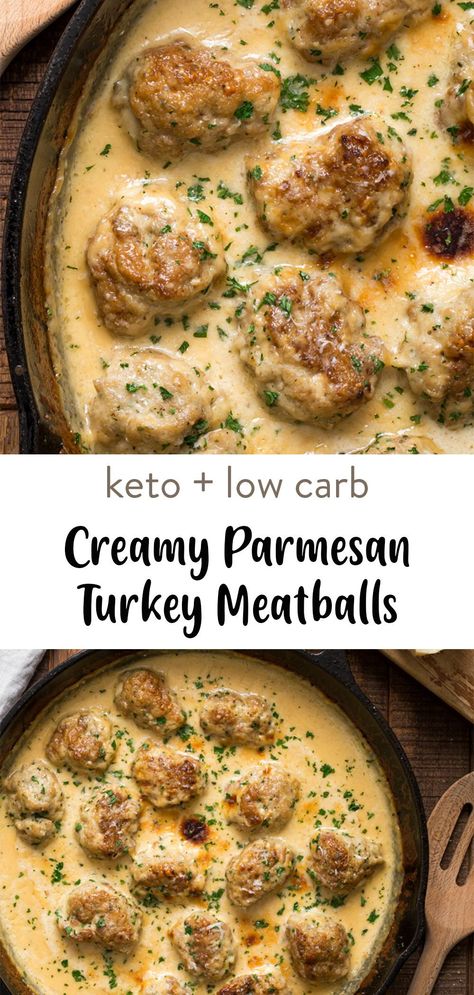 Dive in this recipe for ground turkey meatballs so good the kids will gobble them down. They are keto and gluten free checking off the boxes for you to cook a great healthy dinner for the family. They aren't baked but made on the stove top for a super easy and quick recipe to make. Turkey Meatballs With Cream Sauce, Turkey Hamburger Meat Recipes, Keto Turkey Meatball Recipes, Ground Turkey Easy Dinner Recipes, Dinner Idea With Ground Turkey, Garlic Parm Turkey Meatballs, Meatballs Low Carb Meal, Clean Eating Turkey Recipes, Turkey Meatballs Pasta Recipes