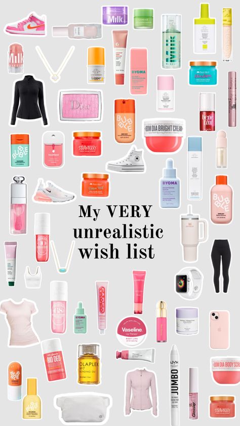 My VERY unrealistic wish list!🫶 #preppy #preppygirl #preppyfitinspo #preppyinspo #preppyfit #preppycollage #fyp #trending #beauty #wishlist #wishlistideas Things To Add To Your Wishlist Preppy, Dream Items List, Preppy Whish List, Bday Wishlist 2023, My Wish List Ideas, Preppy Christmas Wishlist 2023, Makeup Gifts For Teens, Christmas Wishlist Slideshow Ideas, My Christmas Wishlist Gift Ideas