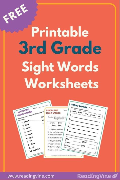 Grade 3 Sight Words Free Printable, Language Arts 3rd Grade Worksheets, Free Printables For 3rd Grade, Third Grade Sight Words Printable, 3rd Grade Sight Words Free Printable, 3rd Grade Sight Words, 3rd Grade Sight Word List, Sight Words Worksheets, Third Grade Writing Activities