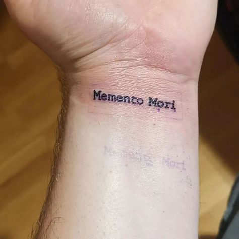 Memento Mori Tattoo Ideas, Philosophy Tattoos, Memento Mori Tattoo, Catholic Tattoos, Cool Wrist Tattoos, Barbara Mori, Tattoo Wrist, Tattoo Ideas For Men, Live Life To The Fullest