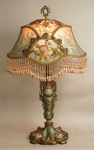 Pretty Lamps, Beaded Lampshade, Victorian Home Decor, Victorian Lamps, Victorian Lampshades, Antique Oil Lamps, Victorian Furniture, Victorian Decor, Tiffany Lamps