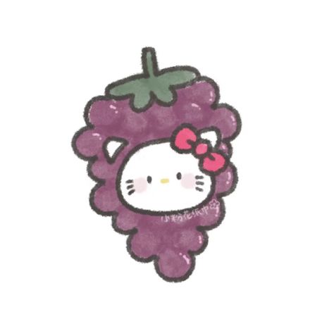 Grape Sticker, Hello Kitty Fruit, Grape Drawing, Poetry Wallpaper, 심플한 그림, Bag Embroidery, Cute Easy Doodles, Kitty Images, Kitty Drawing