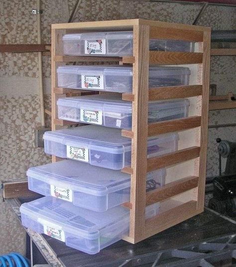 Wood Craft Storage, Parts Bin Storage, Bead Storage Ideas Organizations, Diy Storage Tower, Fabric Storage Ideas, Hobby Organization, Craft Storage Diy, Craftroom Ideas, Literature Organizer