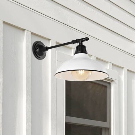 Bonner 12.25" Farmhouse Indoor/Outdoor LED Victorian Arm Sconce - On Sale - Bed Bath & Beyond - 37151665 Farmhouse Industrial, Black Outdoor Wall Lights, Metal Wall Light, Classic Farmhouse, Flat Paint, Led Outdoor Wall Lights, Hospitality Projects, Outdoor Light Fixtures, Food Storage Containers Organization