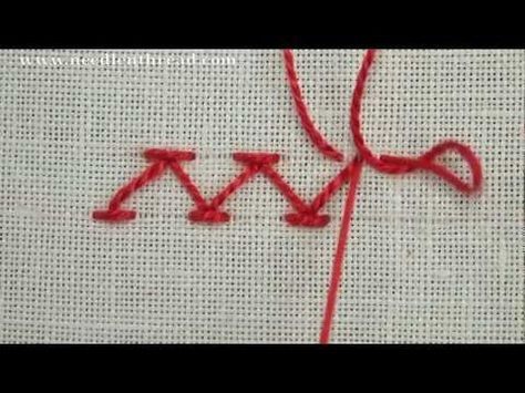 I ❤ embroidery . . . Chevron Stitch Video Tutorial~ The stitch is made up of a zig-zag line, much like the herringbone stitch, only the diagonal stitches don’t cross over each other, and each peak sports a little straight stitch “cap” at its tip. The chevron stitch is quite simple to work. Basque Stitch, Scroll Stitch, Pearl Stitch, Rope Stitch, Double Herringbone, Buttonhole Stitch, Chevron Stitch, Hungarian Embroidery, Feather Stitch