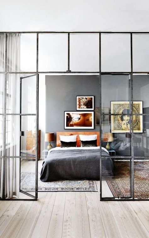 Why would you want to have a wall inside your house when you could have a wall... made of... Ideas Hogar, Glass Walls, West Village, Apartment Therapy, 인테리어 디자인, Bedroom Inspirations, Interior Spaces, Glass Wall, Home Bedroom