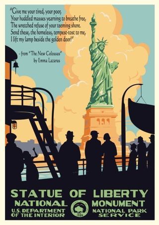 The Forgotten History of Those Iconic National Parks Posters Nyc Poster, Service Poster, The New Colossus, Wpa Posters, Vintage Statue, Office Reception, The Statue Of Liberty, Reception Area, Lady Liberty