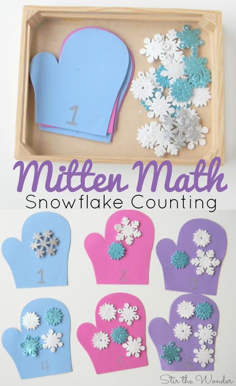 Mitten Math Snowflake Counting Activity for Preschoolers is a simple winter themed number recognition and counting activity! Fine Motor Activities For Preschoolers Winter, Snowflakes Preschool Activities, January Activities, Activity For Preschoolers, Preschool Winter, Winter Activities Preschool, Counting Activity, Winter Classroom, Winter Math