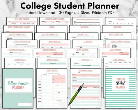 College Student Planner Printable Undated University Academic School Planner - Etsy freedailyplannerprintable #justloveprintables #plannerprintable #plannerdesignideas. College Student Planner Printable Free, College Planner Organization, College Student Planner Printable, College Planner Printables, Semester Planner, Planner Organization College, Student Survival Kits, College Printables, University Planner