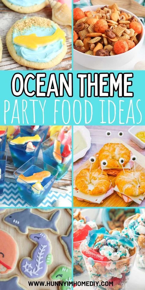 Put together an amazing under the sea birthday with these recipe ideas for cute ocean themed party food for kids. Ariel Birthday Party Food Snacks, Swimming Party Food Ideas, Sea Animal Food Ideas, Fish Theme Snacks, Pool Themed Food, Water Party Food Ideas, Healthy Ocean Themed Snacks, Summer Party Snacks For Kids, Ocean Themed Finger Foods