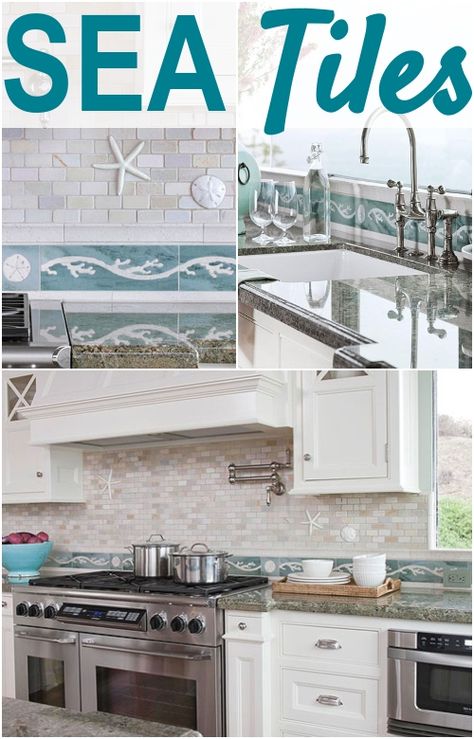 Oak And White Kitchen Cabinets, Nautical Kitchen Backsplash, Coastal Tiles, Oak And White Kitchen, Coastal Kitchen Backsplash Ideas, Coastal Backsplash, Coastal Design Ideas, Coastal Kitchen Backsplash, Kitchens Backsplash