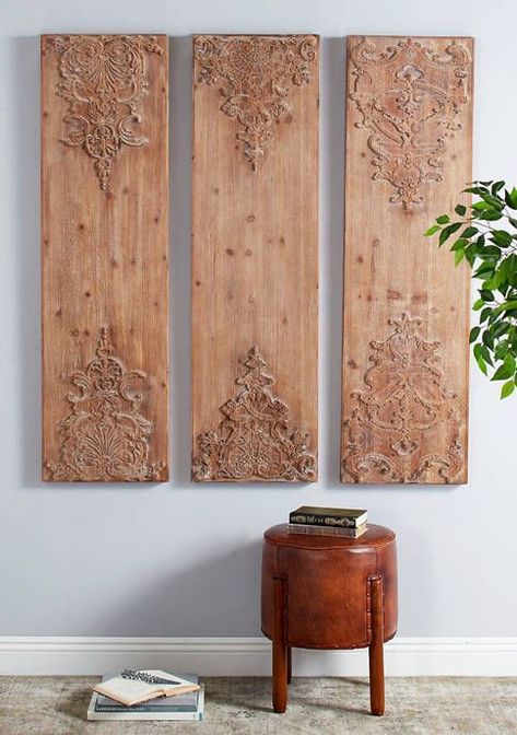 Wall panelling is the ideal way to add impactful style and texture to a plain room or hide imperfections on the walls. Carved Wood Wall Panels, Carved Wood Wall Decor, Carved Wall Decor, Carved Wood Wall Art, Antique Frame, Wooden Wall Panels, Into The Wood, Mural Floral, Wood Panels