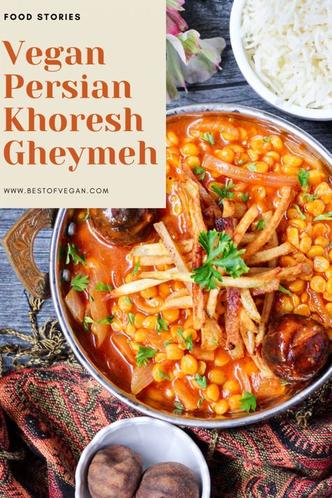 Healthy Iranian Food, Vegetarian Persian Recipes, Vegan Iranian Food, Vegan Persian Food, Vegan Persian Recipes, Khoresh Gheymeh, Persian Food Vegetarian, Persian Vegan, Persian Food Iranian Cuisine