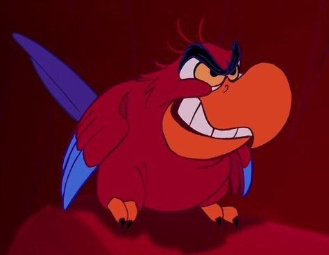 Iago is the secondary antagonist in Disney's 1992 animated feature film, Aladdin. He is a sarcastic, loud-mouthed parrot that served as Jafar's henchman during the latter's attempt to rule Agrabah. Iago's primary obsessions are riches and fame, which—coupled with his disdain for the Sultan's crackers—motivated his villainous deeds. Iago's role expanded significantly over the course of the saga, the most notable example being the 1994 direct-to-video sequel The Return of Jafar, in which Iago... Iago Aladdin, Aladin Disney, Disney Princess Enchanted Tales, The Return Of Jafar, Hero Concept, Disney Heroes, Disney Sidekicks, Most Popular Cartoons, Disney Pixar Characters