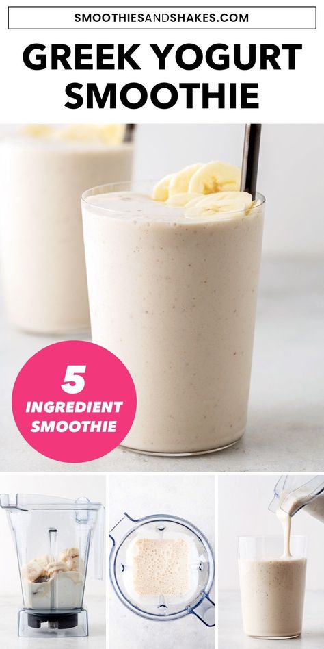 Creamy and delicious, this Greek yogurt smoothie is ready in only 5 minutes. Learn how to make this healthy recipe with 5 ingredients. #greekyogurtsmoothie #smoothies #smoothierecipes #breakfastsmoothies #healthyrecipes #greekyogurt #proteinsmoothie Yogurt Protein Smoothie, Vanilla Yogurt Smoothie, Yogurt Protein Shake, Greek Yogurt Smoothie Recipes, Plain Yogurt Recipes, Greek Yogurt Recipes Healthy, Greek Yogurt Oatmeal, Yogurt Recipes Healthy, Greek Yogurt Smoothie