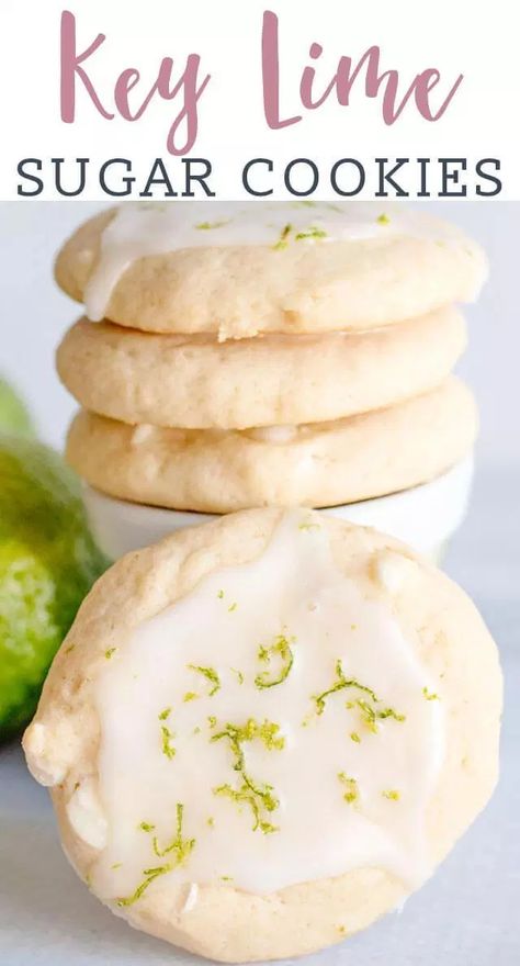 Keylime Cookie Recipe, Lime Deserts, Lime Sugar Cookies, Key Lime Glaze, Citrus Cookies, Key Lime Cookies, Soft Chewy Cookies, Lime Glaze, Lime Cookies