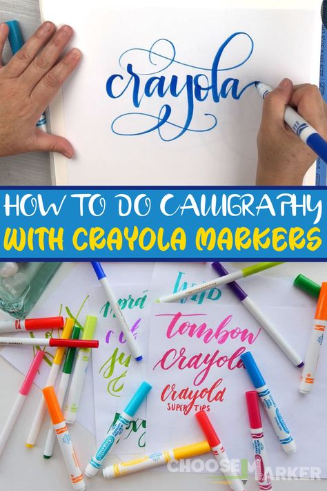 Crayola Hand Lettering, Crayola Marker Calligraphy, Calligraphy Crafts To Sell, Coligrify Letters Easy How To, Calligraphy How To, Calligraphy With Crayola Markers, 2023 Calligraphy, Amazing Calligraphy, Marker Lettering