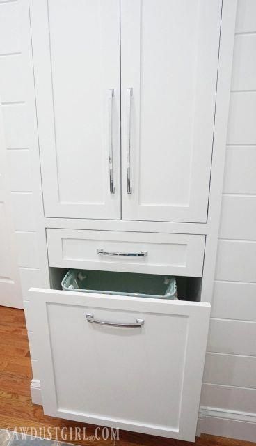 Built-in Linen Cabinet - Sawdust Girl® #bathroomcabinets Bathroom Linen Closet, Linen Closet Storage, Room Storage Diy, Closet Built Ins, Closet Hacks, Bathroom Linen Cabinet, Decor Baie, Bathroom Closet, Closet Remodel