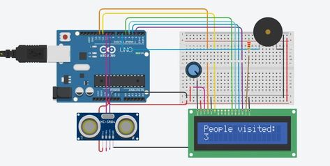 Bi-Directional Visitor Counter Using Single Ultrasonic Sensor With LCD on TinkerCad : 3 Steps (with Pictures) - Instructables Arduino Lcd, Lord Murugan Wallpapers, Teacher Notes, Arduino Projects, Circuit Design, Very Interesting, Game On, Lcd Screen, Arduino