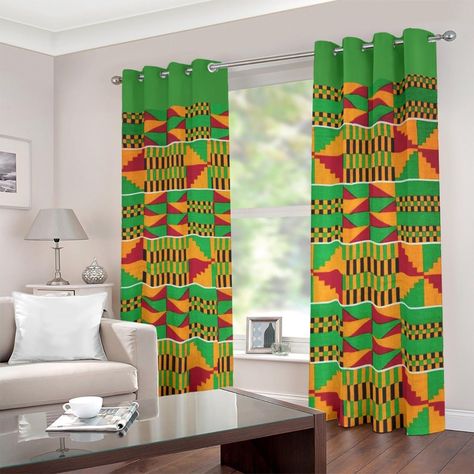 crochet curtain pattern African Decor Living Room, Living Room Inspiration Board, African Interior Design, Crochet Curtain Pattern, African Inspired Decor, Kente Print, African Interior, Crochet Curtains, African Decor