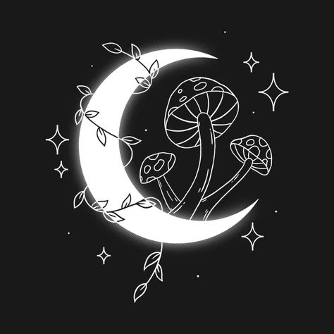 Shroom Moon - Mushroom - T-Shirt | TeePublic Aesthetic Mushroom Art, Moon Aesthetic Art, Aesthetic Moon Drawing, Moon Designs, Aesthetic Mushroom, Mushroom Pfp, Mushroomcore Aesthetic, Moon And Mushroom Drawing, Cute Mushroom Design