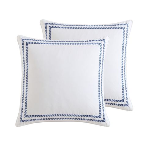 Laura Ashley Stitched Vine Cotton Blue 2 Piece Euro Sham Set - Bed Bath & Beyond - 37507985 Laura Ashley Bedding, Vine Border, Vine Leaves, Blue Throws, Bedding Basics, Porcelain Blue, Euro Sham, Euro Shams, Blue Embroidery