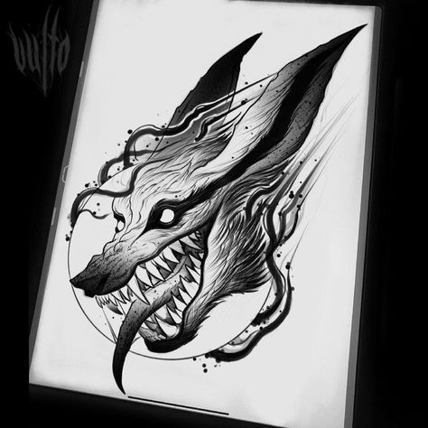 Fox Tattoo Sketch, Emo Tattoos, Fox Tattoo Design, Naruto Tattoo, Theme Tattoo, Flash Tattoo Designs, Creepy Tattoos, Sketch Tattoo Design, Gaming Tattoo