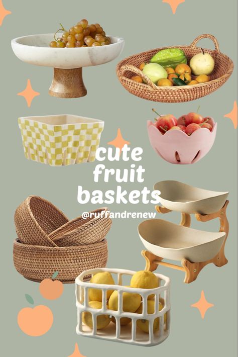 Cute Fruit Bowls For Kitchen, Rattan Fruit Basket, Fruit Holder Ideas, Storing Fruits And Vegetables On Counter, Unique Fruit Bowl, Fruit Counter Storage, Fruit Basket Ideas Kitchen Counter, Fruit Holder Ideas Kitchen, Fruit Organization Kitchens