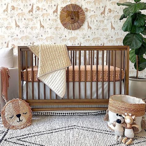 Lions, giraffes, and elephants brighten your baby's nursery, giving your little one a cheerful and calming place to sleep, nap, and play Lion Nursery, Baby Mirror, Safari Wallpaper, Safari Theme Nursery, Quilted Baby Blanket, Safari Nursery Decor, Baby Wallpaper, Cotton Baby Blankets, Nursery Essentials