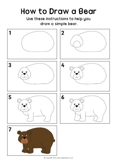 How to Draw a Bear Instructions Sheet (SB11506) - SparkleBox How To Paint A Bear, Bear Directed Drawing, How To Draw A Bear, How To Draw Bear, Draw Bear, Draw A Bear, Directed Drawing Kindergarten, Kindergarten Drawing, Bear Hunt