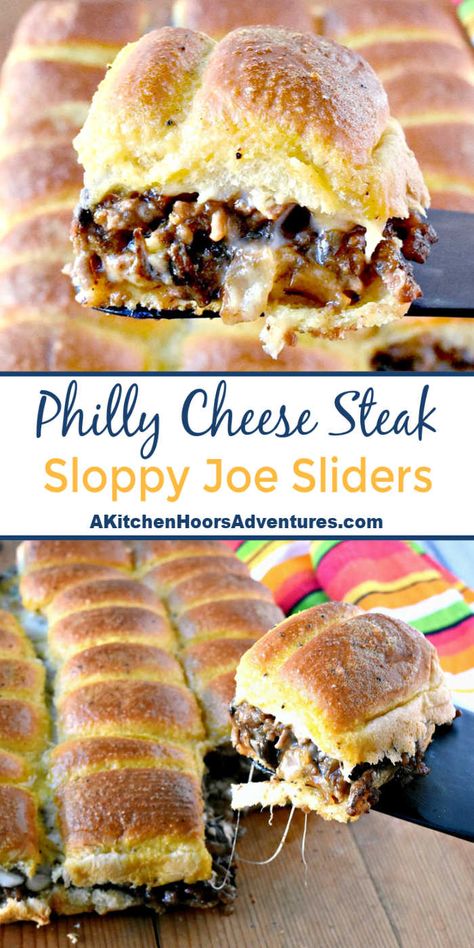 Pull Apart Sandwich Recipes, Pull Apart Sliders Recipes, Philly Cheese Steak Sliders Hawaiian Rolls, Philly Cheese Steak Sliders Ground Beef, Recipes With Provolone Cheese, Baked Philly Cheese Steak, Pull Apart Sandwiches, Steak And Cheese Sliders, Philly Sliders