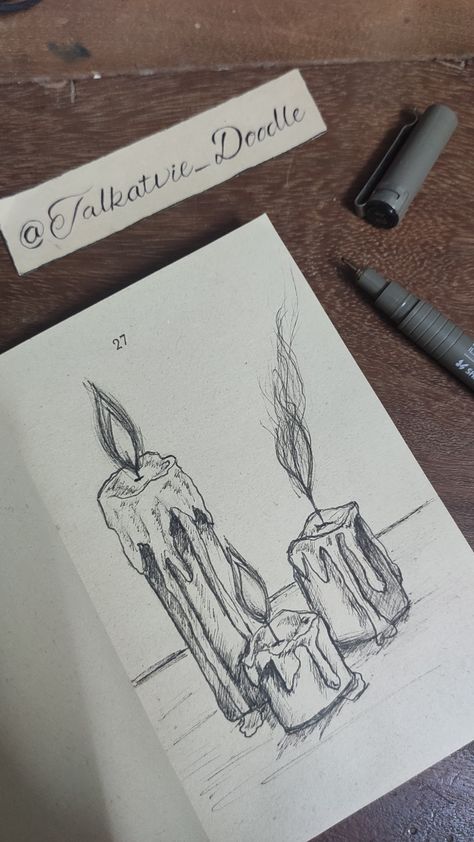 Pen drawing of 3 candles Easy Dark Academia Drawing, Drawing Of Candles, Candles Aesthetic Drawing, Candle Sketches Pencil, Candle Stick Drawing, Candle Drawing Pencil, Candle Light Drawing, Cool Pen Drawings, Candle Art Drawing